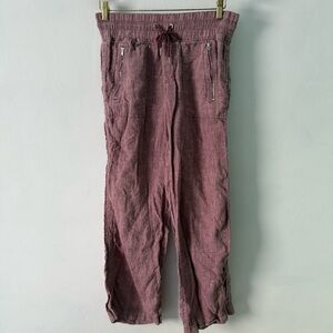 Athleta Women's Rose Mauve Linen Pants elastic drawstring pockets flaw